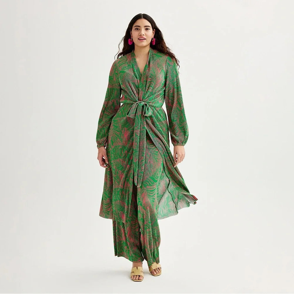 Intempo Kimono Duster in Salmon Color in accordian texture - Picture 15 of 15